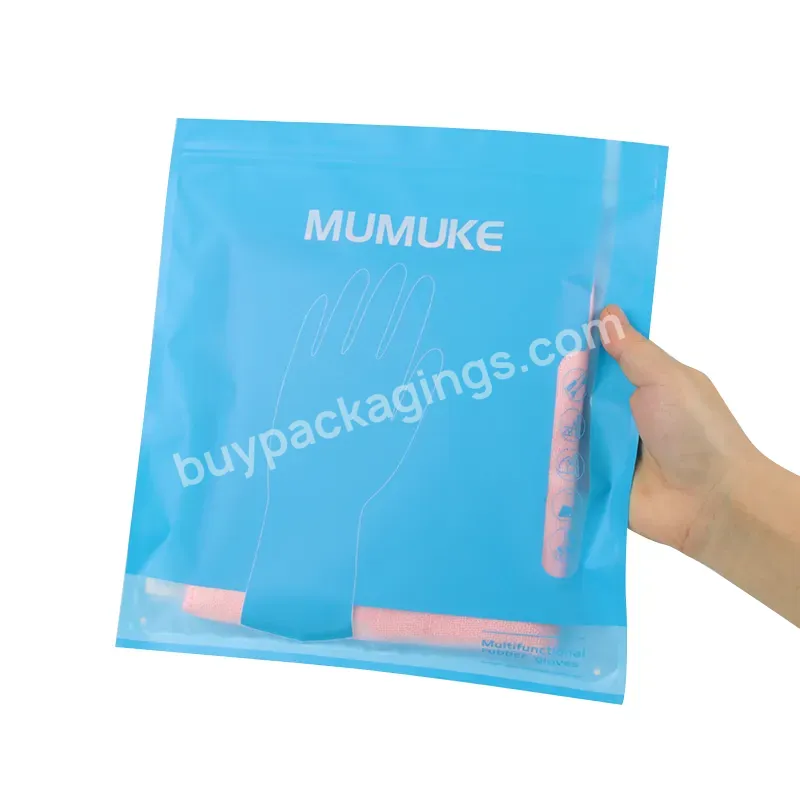 Front Clear Window Matte Blue Clothing Underwear Socks Packaging Ziplock Bags Branded Polybag