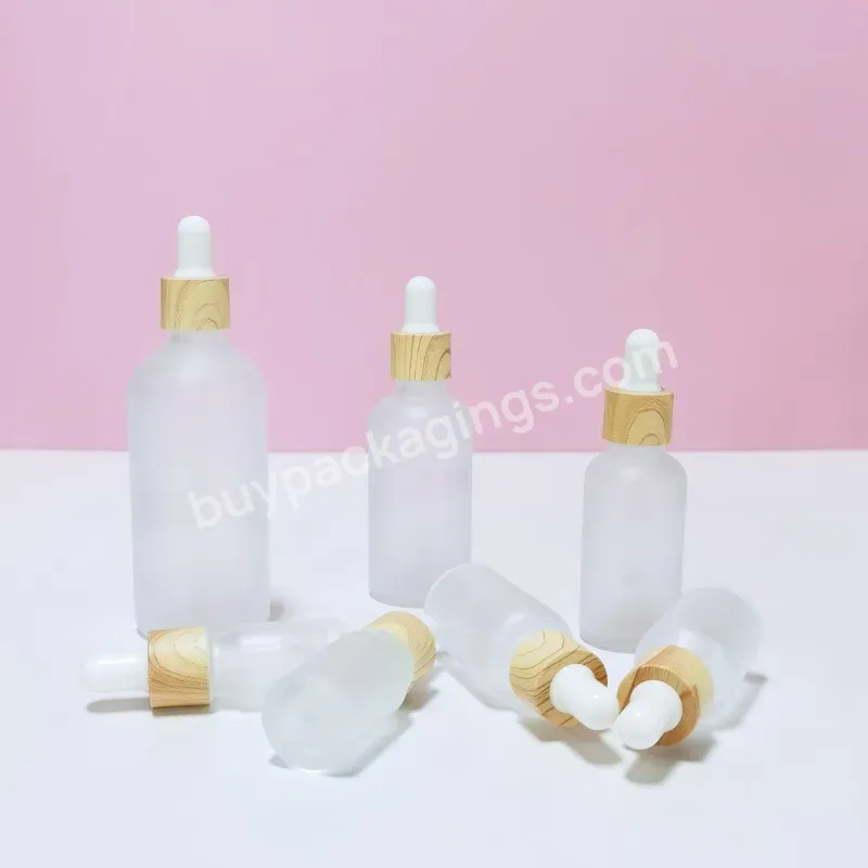 Frosted 5ml 10ml 15ml 20ml 30ml 50ml 100ml Custom Skincare Face Serum Essential Oil Glass Dropper Bottle With Bamboo Lid