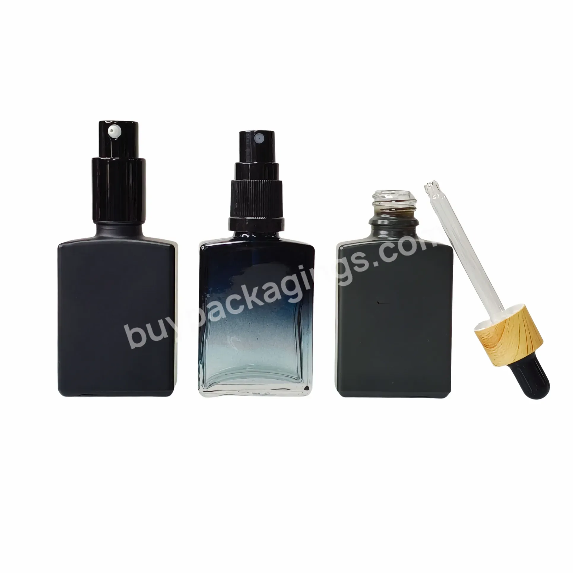 Frosted Black Gradient Matte 1oz Men Beard Essential Oil Serum Empty Bottles Rectangle Glass Dropper Bottle With Lid