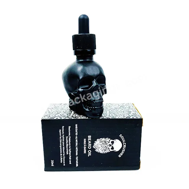 Frosted Black Shaped Skull Glass Dropper Bottle Spray Perfume Beard Oil Juice Liquid Cranium Glass Bottle