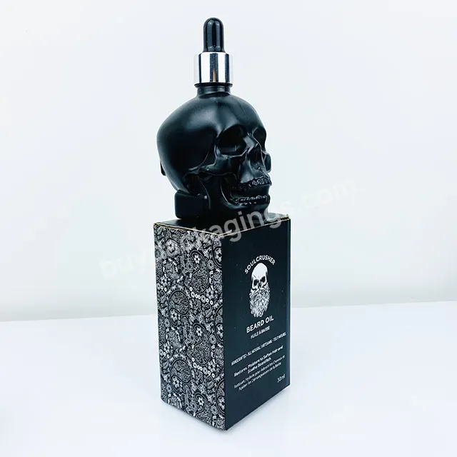 Frosted Black Shaped Skull Glass Dropper Bottle Spray Perfume Beard Oil Juice Liquid Cranium Glass Bottle