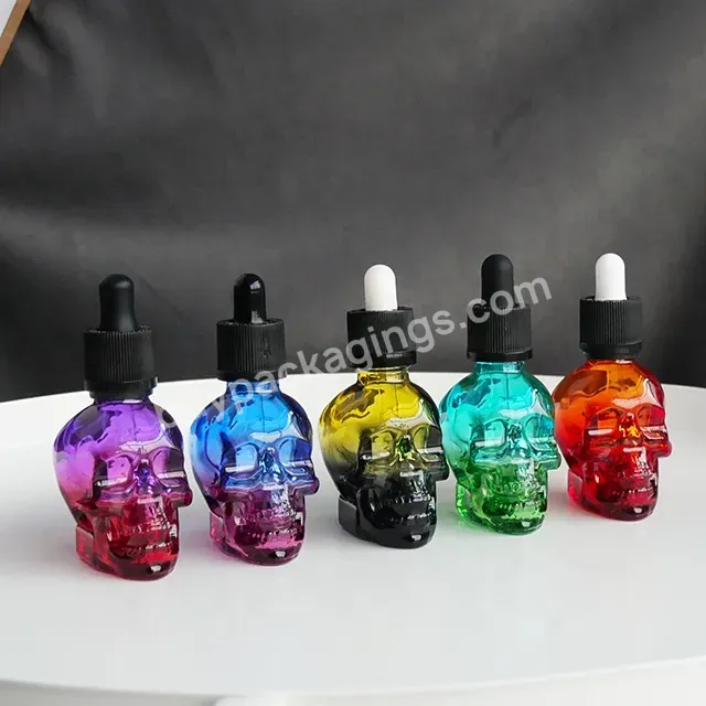 Frosted Black Shaped Skull Glass Dropper Bottle Spray Perfume Beard Oil Juice Liquid Cranium Glass Bottle