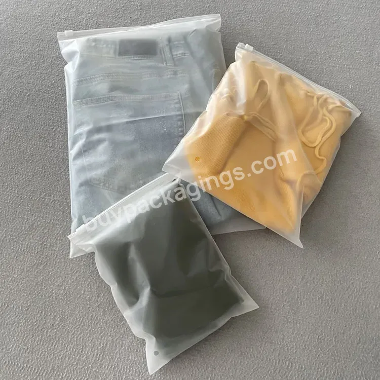 Frosted Clear Zipper Poly Plastic Bag For Garment Underwear Clothes Plastic Bags With Custom Logo