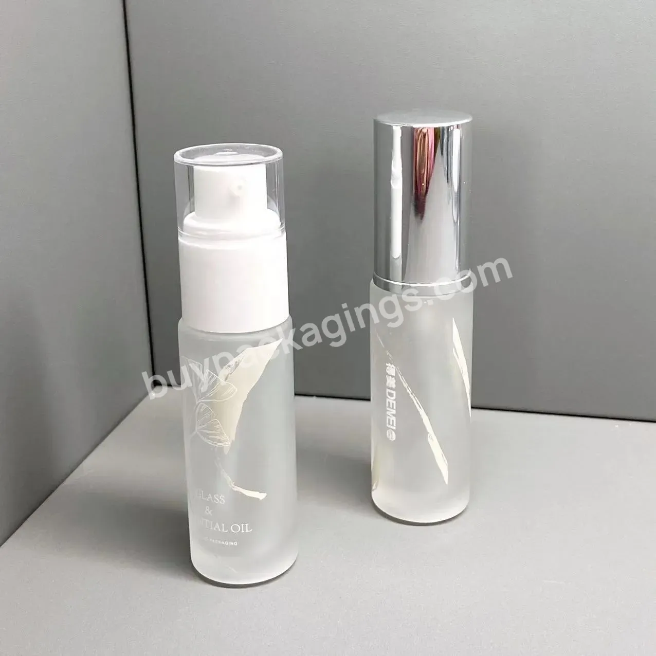 Frosted Glass Lotion Pump Bottle Serum Glass Cosmetic Bottle With Cap 30ml