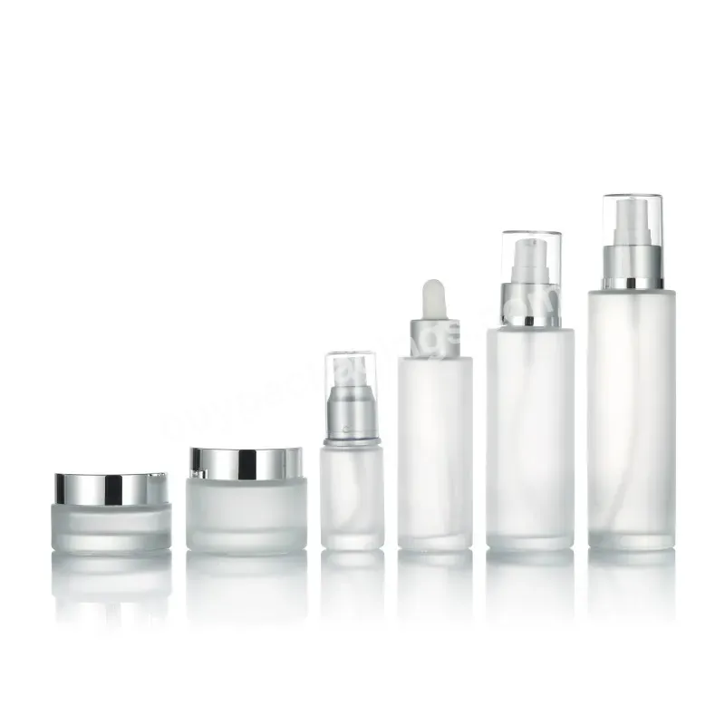 Frosted Glass Spray Bottle Silver Caps 20ml 50ml Face Cream Jar Luxury 30ml Skincare Toner Serum Pump Bottle For Face Body Hair