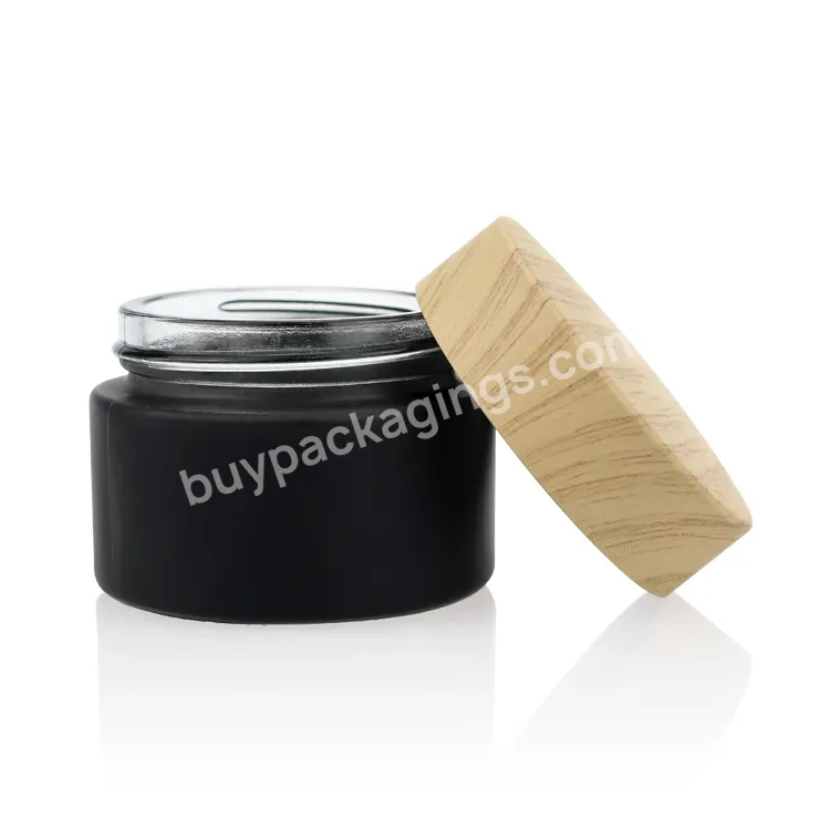 Frosted Matt Black Cosmetic Cream Packaging Glass Jar With Bamboo Plastic Lid Gold Cap 50g Custom Design Screw Cap Jars And Lids - Buy Glass Jar,Black Glass Jar,Bamboo Glass Cream Jar.