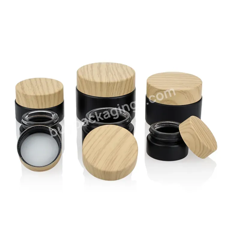 Frosted Matt Black Cosmetic Cream Packaging Glass Jar With Bamboo Plastic Lid Gold Cap 50g Custom Design Screw Cap Jars And Lids