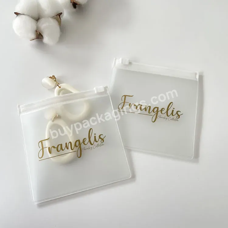 Frosted Pvc Zip Bag With Gold Logo Custom Jewelry Ziplock Pouch Packaging Earring Bags