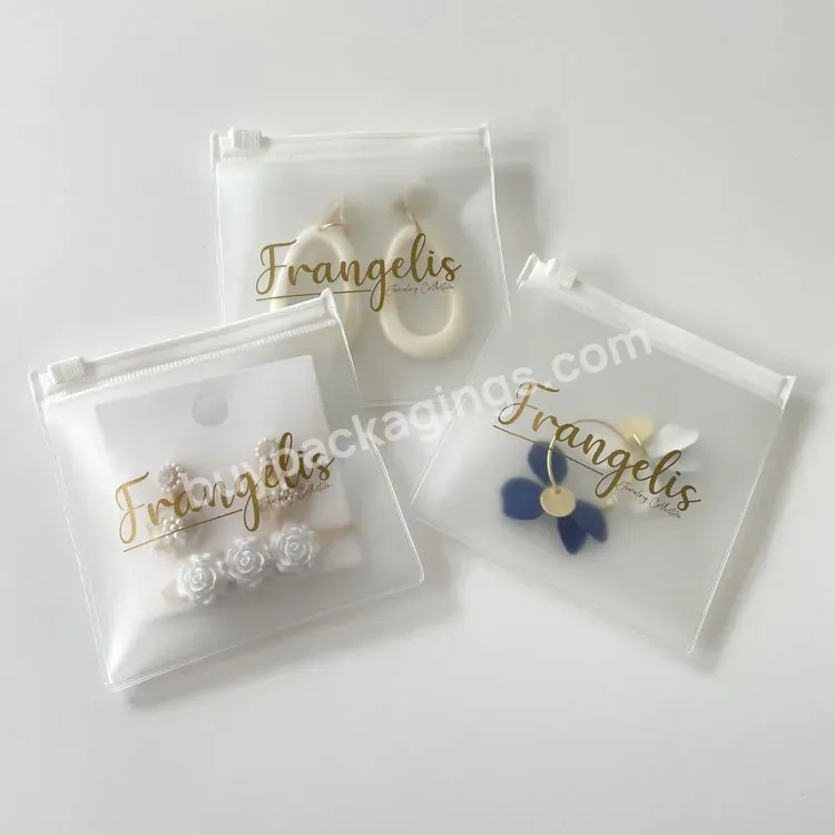 Frosted Pvc Zip Bag With Gold Logo Custom Jewelry Ziplock Pouch Packaging Earring Bags