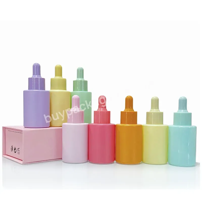 Frosted Solid Colorful Cosmetic Skincare Packaging Glass Essential Hair Facial Oil Dropper Bottles Glass 30ml Serum Bottle