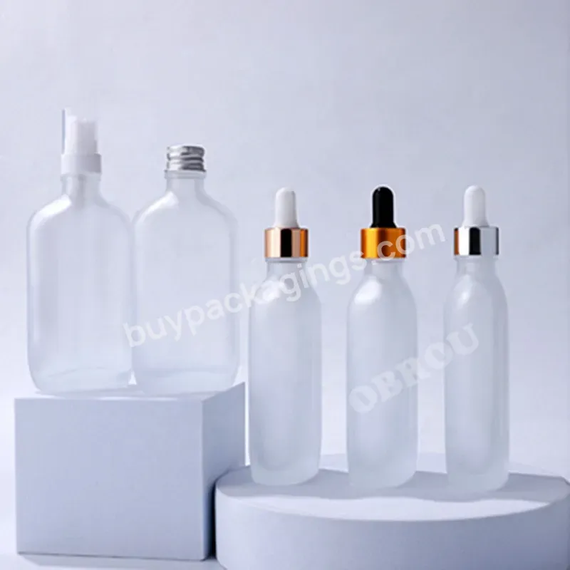 Frosting Transparent Flat Body Glass Dropper Bottles Essential Oil Dropper Bottle For Cosmetic Packaging