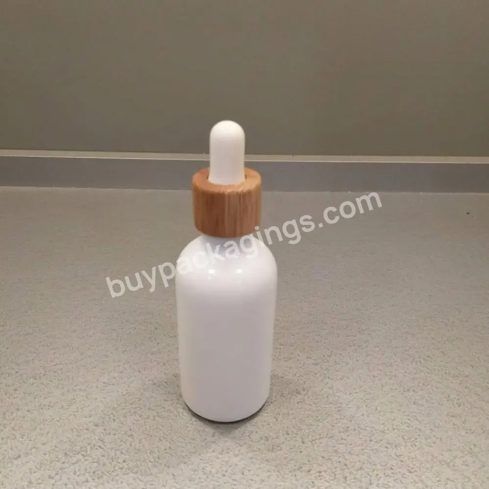 Fts 50ml White Opal Glass Essential Oil Bottle With Bamboo Dropper Eco Friendly Cosmetic Packaging