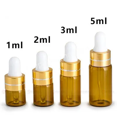 Fts Custom Cosmetic Packaging Brown Glass Hair Oil Essential Oil Dropper Bottle 1ml 2ml 3ml 5ml