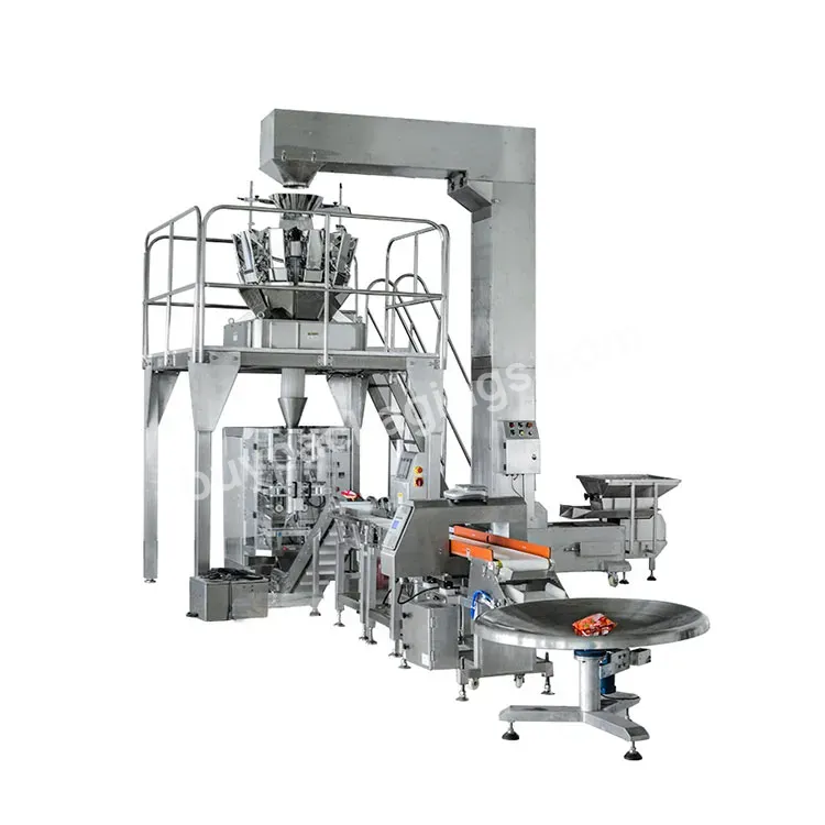 Full Auto 14 Multihead Check Weigher Production Line Pillow Bag Vertical Snacks Granule Printing Date Packaging Machine