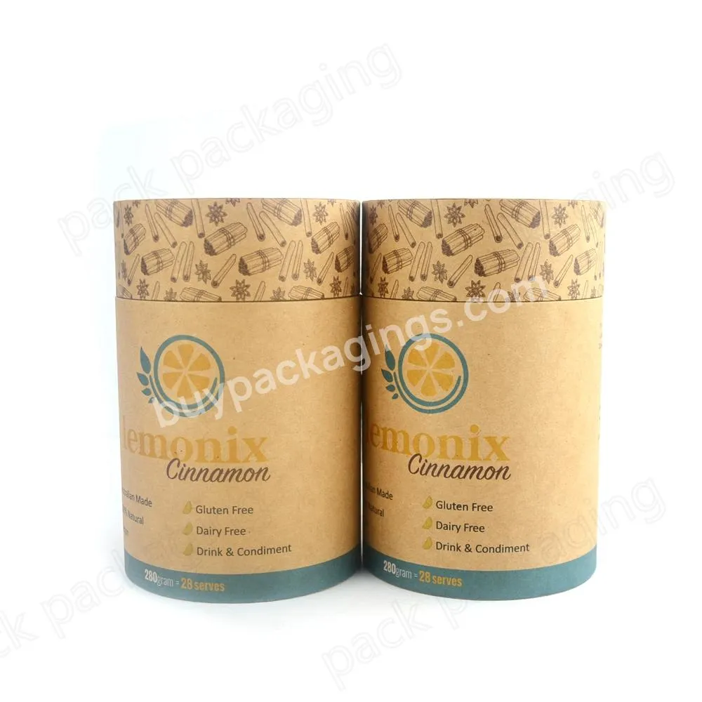 Full Biodegradable Brown Kraft Food Grade Cardboard Paper Tube for Loose Leaf Tea Round Container with Metal Lid Airtight