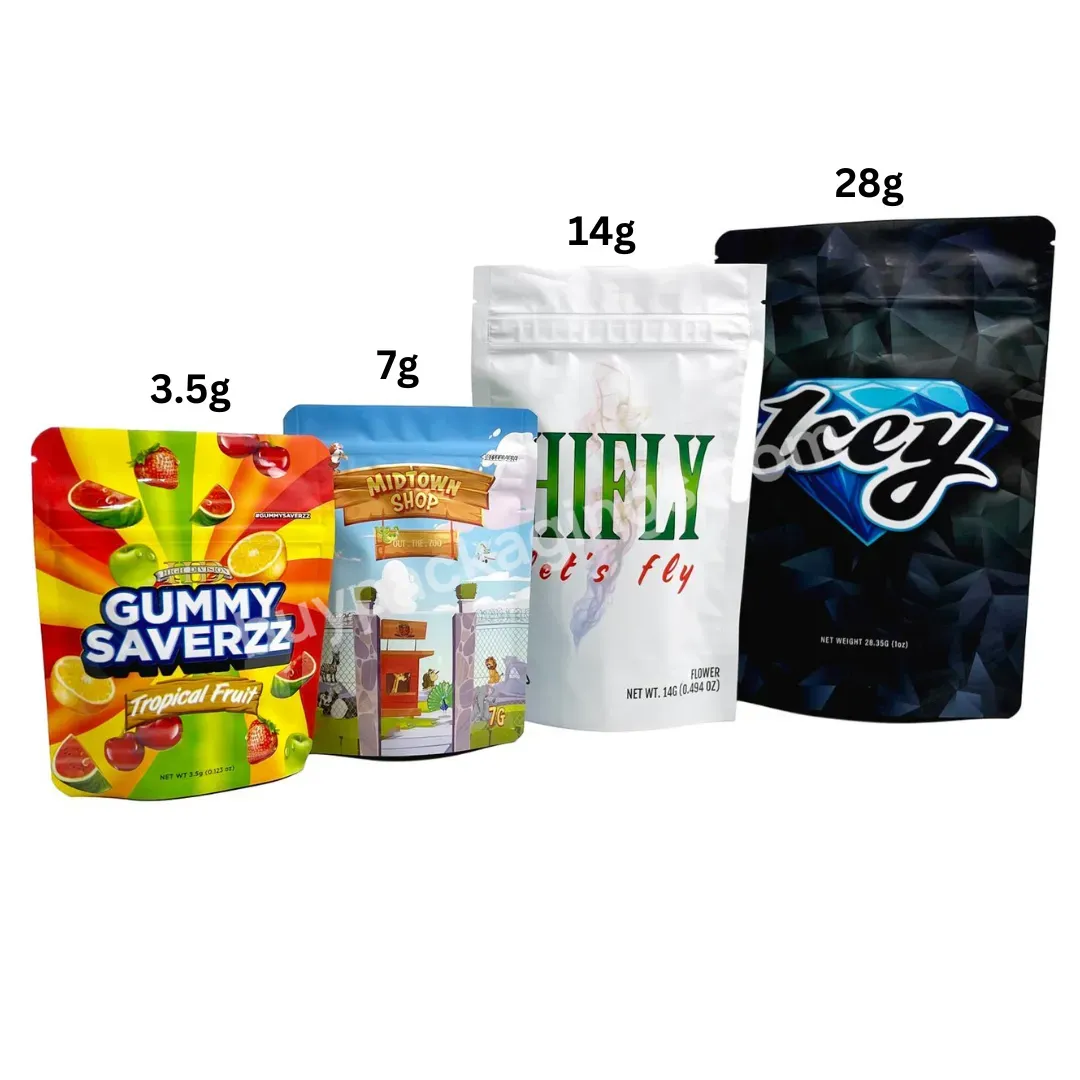 Full Customized Packaging Factory Printed Food Packaging Bags 3.5g 7g 14g 28g Shaped Die Cut Large Mylar Bags