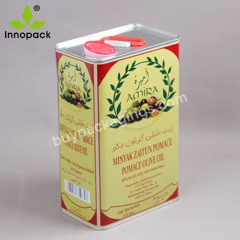 Full Printing 4 Liter Square Metal Tin Can For Oliver Oil