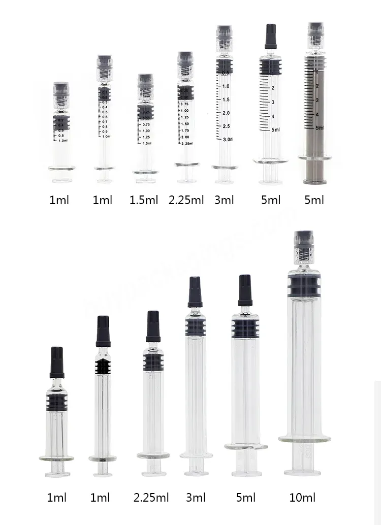 Full Size Prefilled 0.5ml 1ml 1.5ml 5ml Glass Luer Lock Syringe With Plastic Or Metal Pusher For Cosmetic Packaging