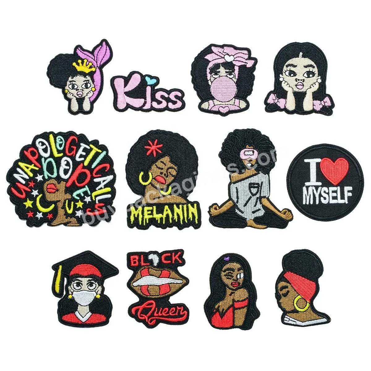 Funny Patches Customized Design Iron On Black Girl Woven Embroidery For Clothing