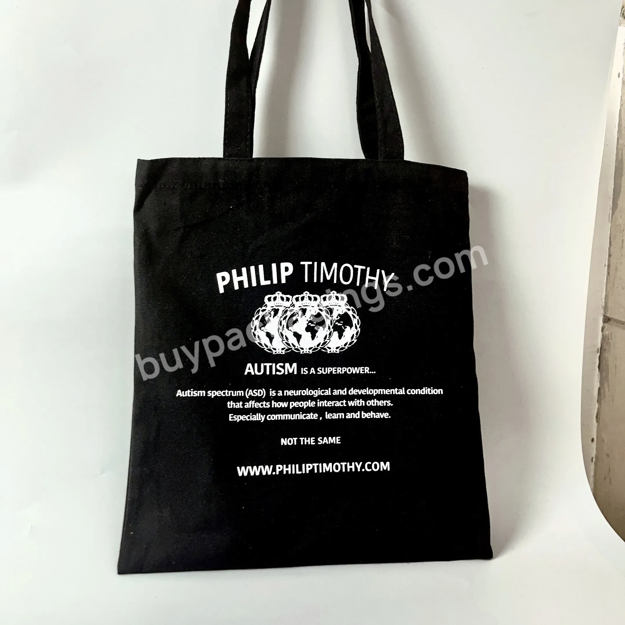 Garment Accessories Custom Black Cotton Printed White Logo Tote Canvas Bag