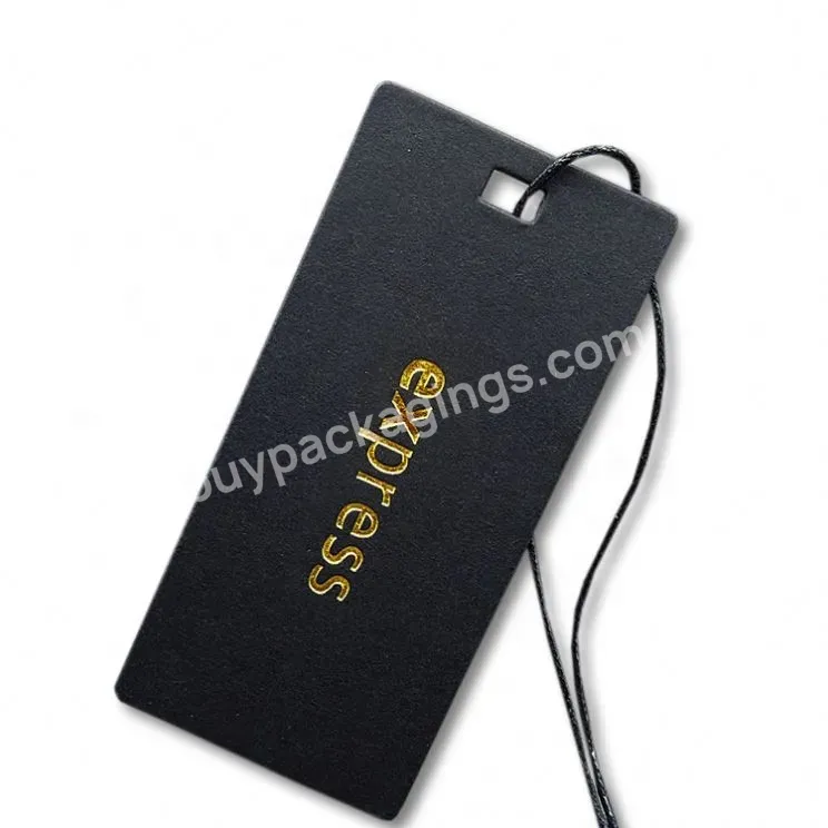 Garment Swing Product Maker Custom Clothing Private Design Gold Foil Logo Black Cardboard Paper Hang Tag