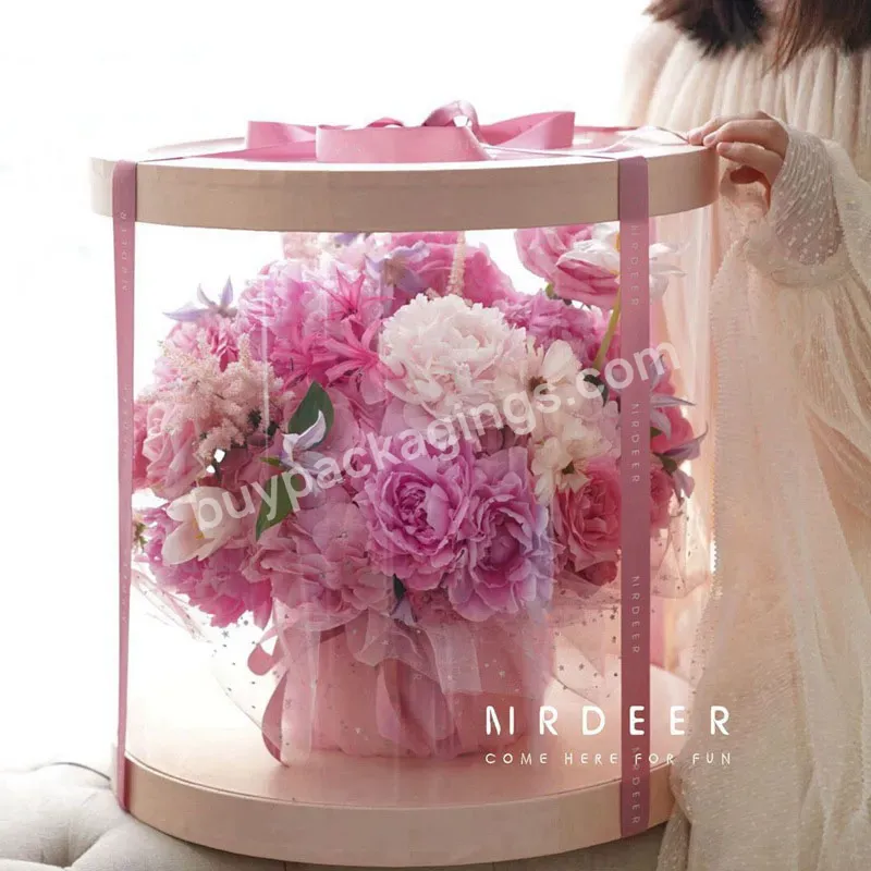 Giant Round Korean Flower Box Bucket Holding Flower Arrangement Paper Box Pvc Transparent Window Gift Flower Box