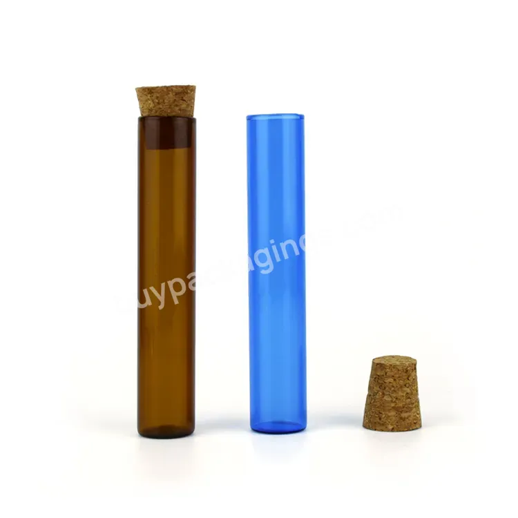 Giant Wholesale Cone Rolled Flower Packaging Blue And Amber Color Food Grade Flat Bottom Glass Tube With Cork