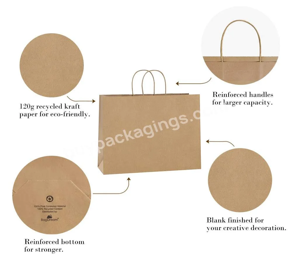 Gift Bag Supermarket Packing Kraft Paper Bag Natural High Quality Customized Customized Logo Printing Recyclable Customized Size
