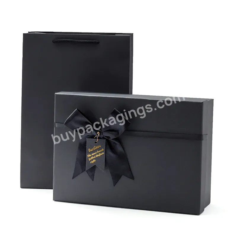 Gift Box Black Rectangle Ribbon Butterfly Bow Gold Foil Packing Large Exquisite Packaging Box Base & Lid Lipstick Creative Box