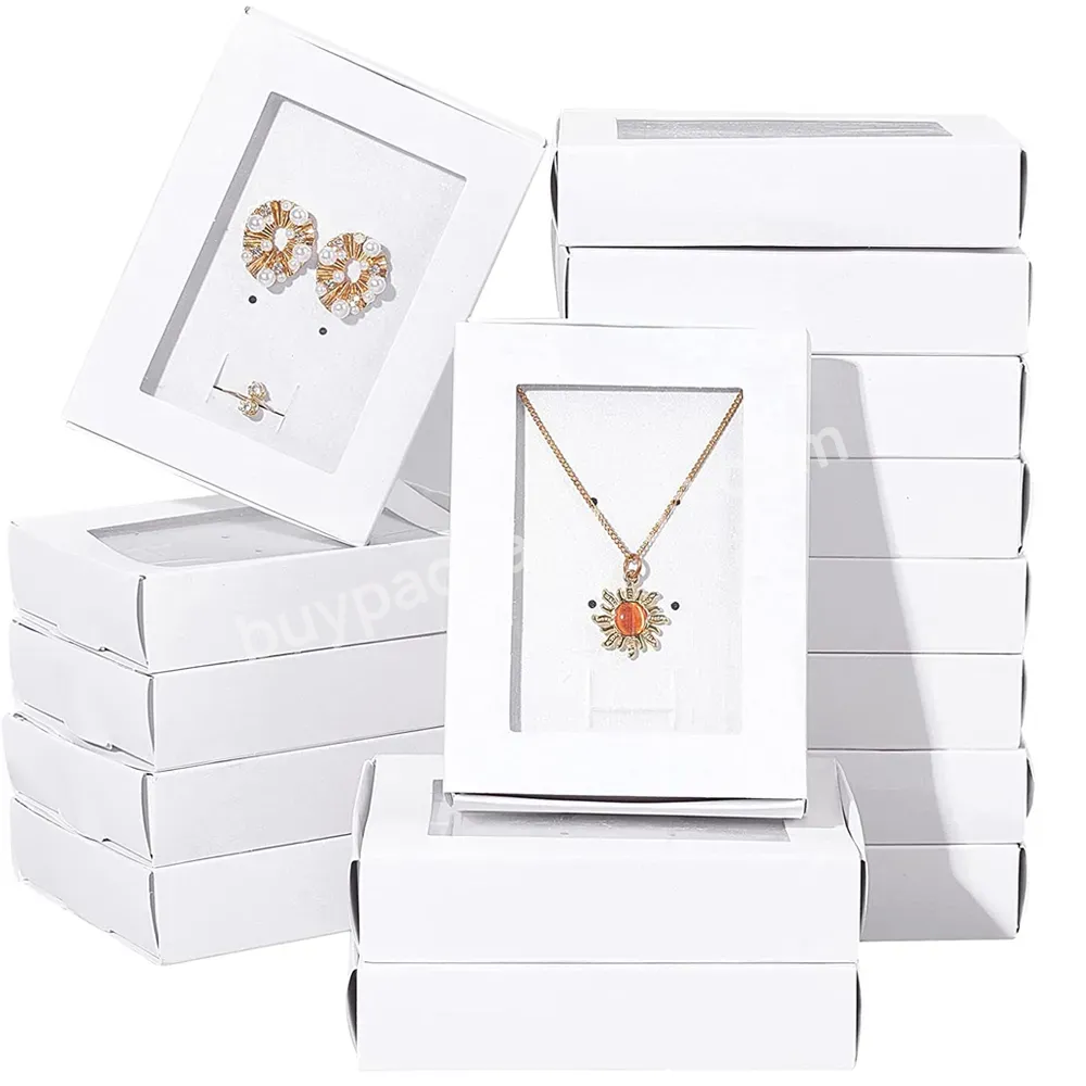 Gift Earring Rings Necklace Storage And Display White Jewelry Boxes Jewelry Gift Boxes Kraft Paper Drawer Box With Clear Window