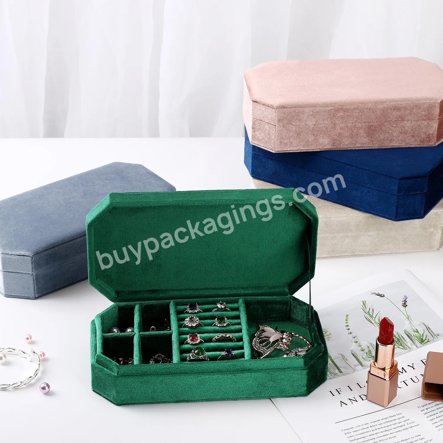 Gift Luxury Boxes Jewelry Packaging Box  Small Stock Travel with Logo Velvet Jewelry Storage Accept Custom Logo