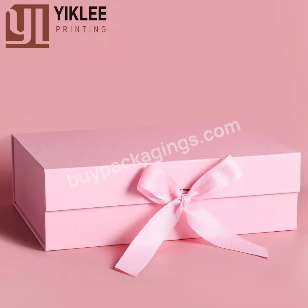 Gift Packaging Matte Black Custom Cardboard Sturdy Shirt Rectangle Collapsible Boxes Large Gift Box With Magnetic Lid And Ribbon