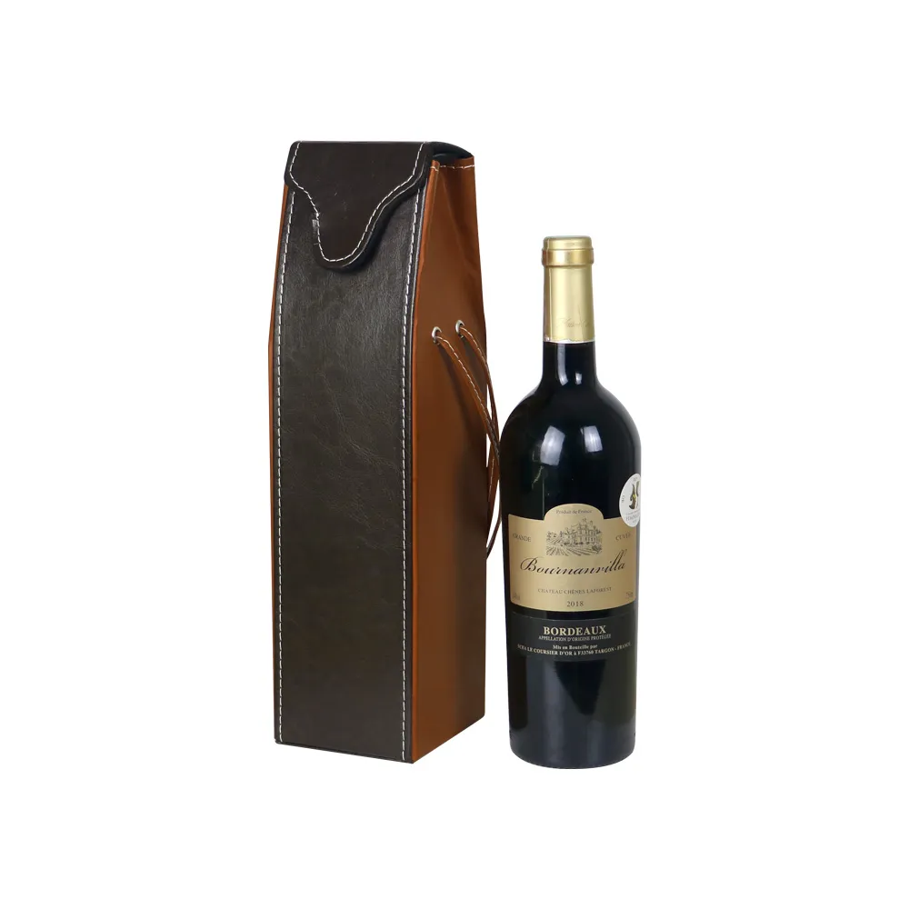 Gift Tote Bag Wine Bottle Travel Custom Single Bottle PU Leather Printing Wine Box