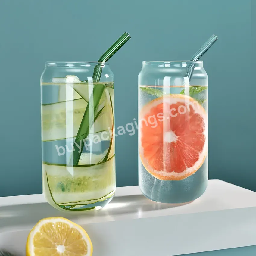 Glass 12-20oz Can Glass Bottle Mason Cup Bamboo And Wood Lid Straw Juice Cold Drink Water Bottle