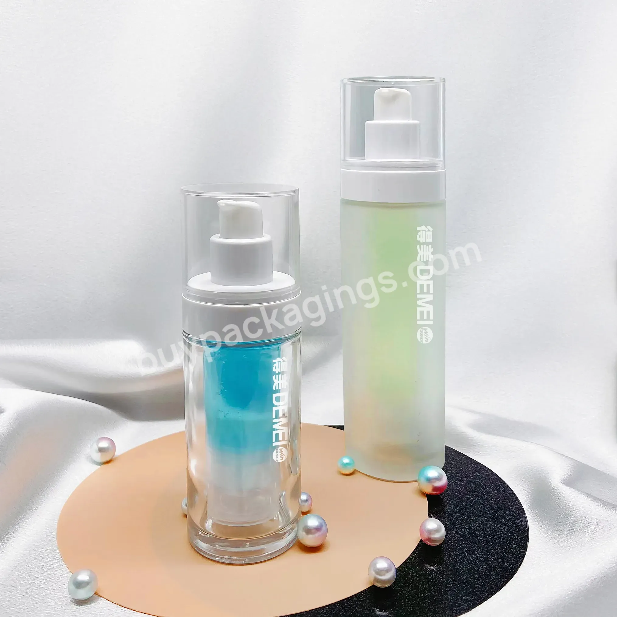 Glass Airless Pump Bottles Refill Double Chamber Vacuum Packaging Refillable Inner Bottle Transparent 30ml 50ml New Cosmetic