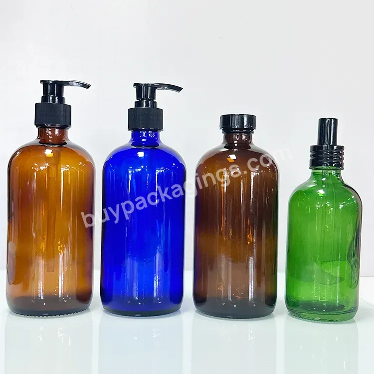 Glass Cosmetic Bottle And Cosmetic Pharmaceutical Glass Bottle Cobalt Blue Glass Bottle And Pump Head Cover