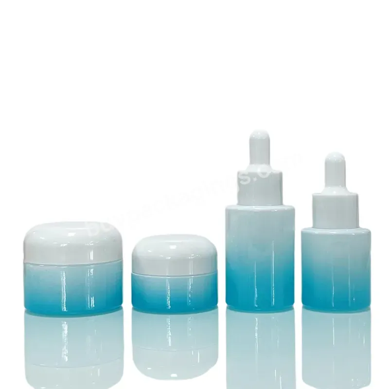 Glass Cosmetic Container Empty 20ml 30ml 50ml 10g 20g 30g 50g 60g Blue Color Serum Bottle 1oz Cream Jar Set