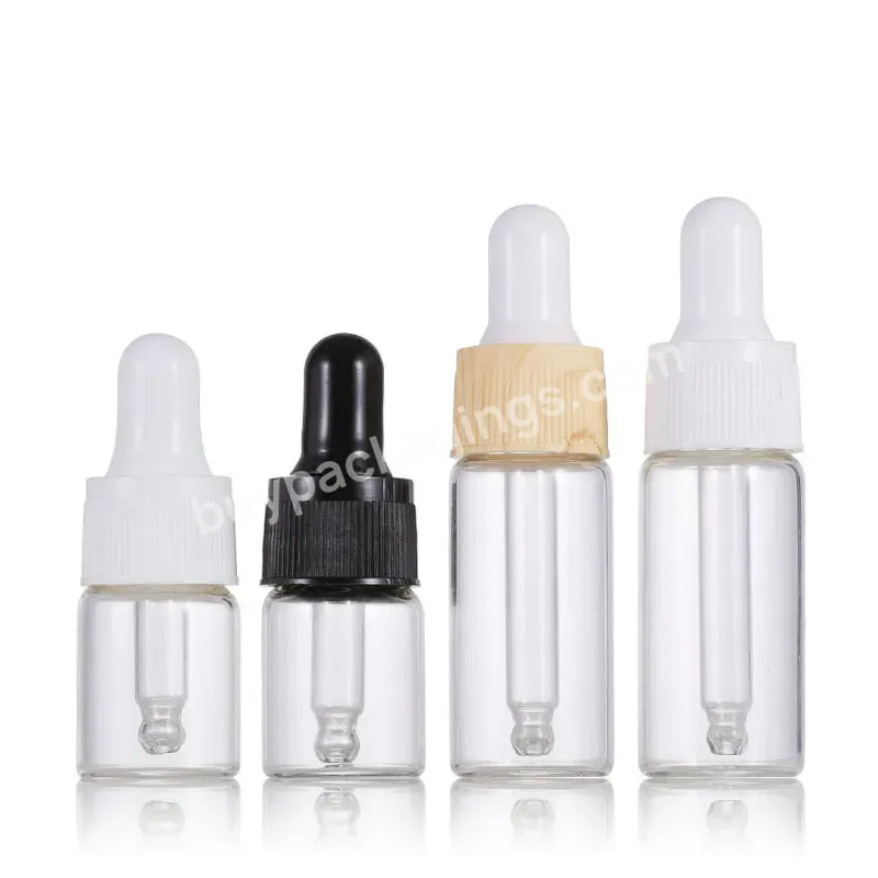 Glass Dropper Bottle 5ml 10ml Clear Jars Vials With Pipette For Cosmetic Perfume Essential Oil Bottles With Wood Grain Cap