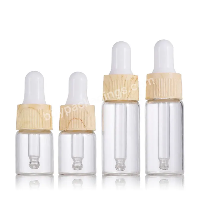 Glass Dropper Bottle 5ml 10ml Clear Jars Vials With Pipette For Cosmetic Perfume Essential Oil Bottles With Wood Grain Cap