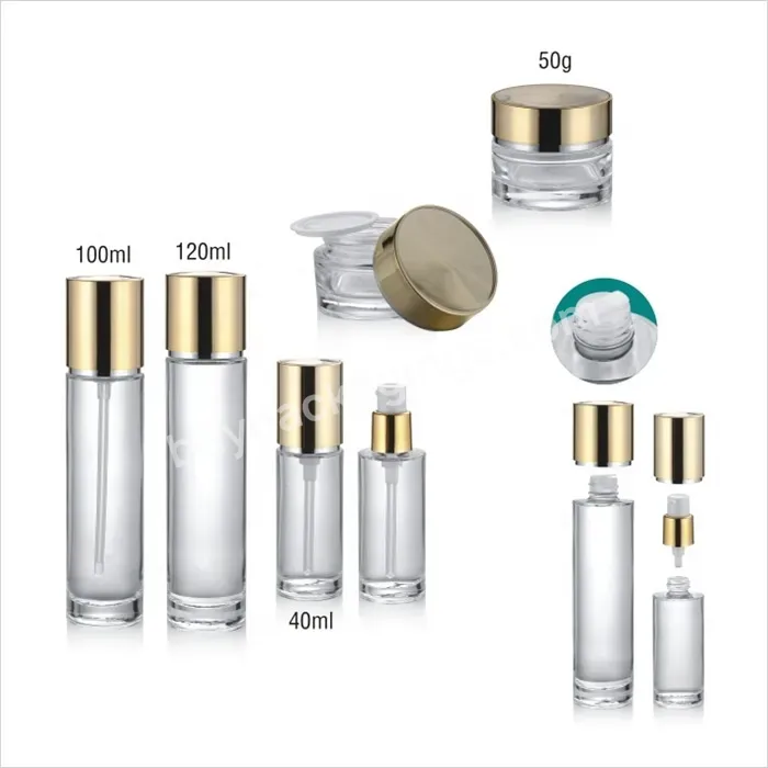 Glass Lotion Pump Bottle For Skin Care Toner Bottle With Aluminium Pump And Cap Cosmetic Jar Set 40/50/100/120ml