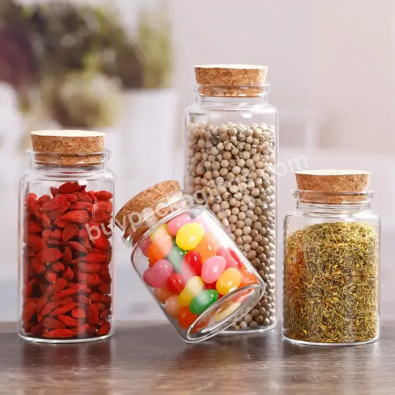 Glass Storage Bottle With Cork Stopper Display Spices Food Saffron Jars Container Transparent Vials Jars