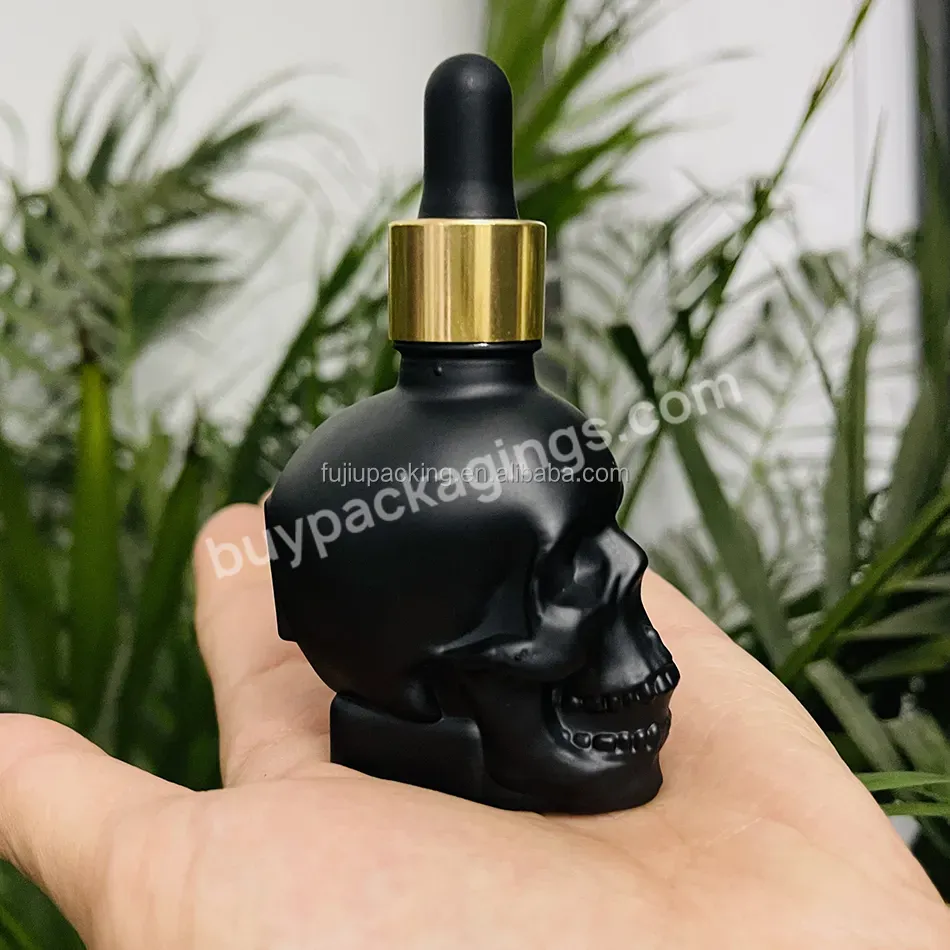 Glass Transparent Black Matte Skull Bottle 30ml 60ml 120ml Dropper Beard Oil Bottles