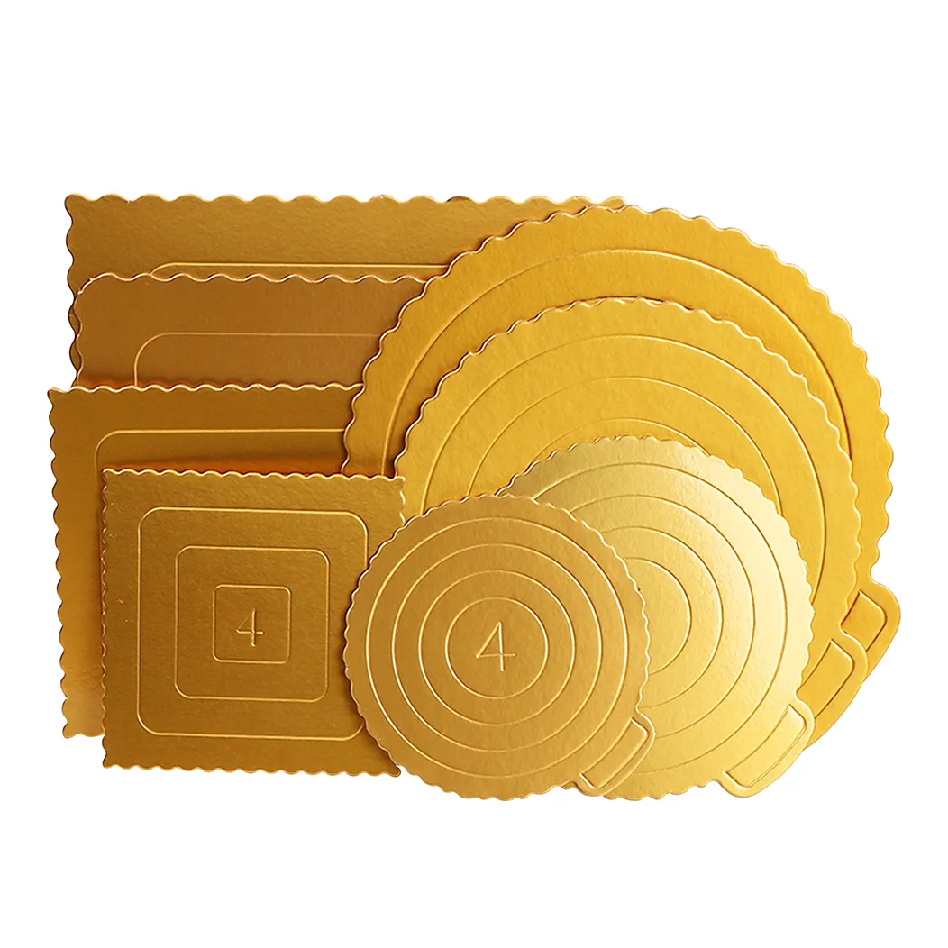 Gold cake paper tray  board roundsquare golden three-layer thickened oil-proof wavy edge birthday cake moustor hard paper pad