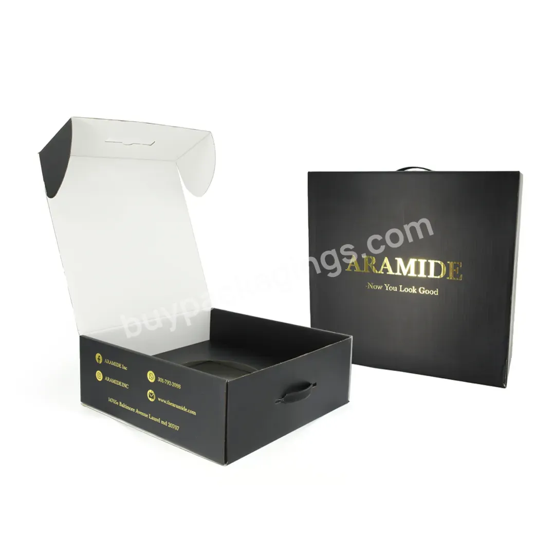 Gold Foil Print Black Hat Box Custom Shipping Paper Shinny Corrugated Box
