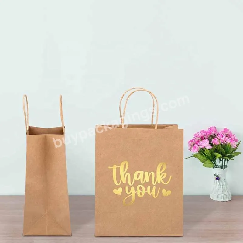 Gold Foil Thank You Black paper packaging bags with Handles for Shopping Wedding Baby Shower Holiday Party Favors