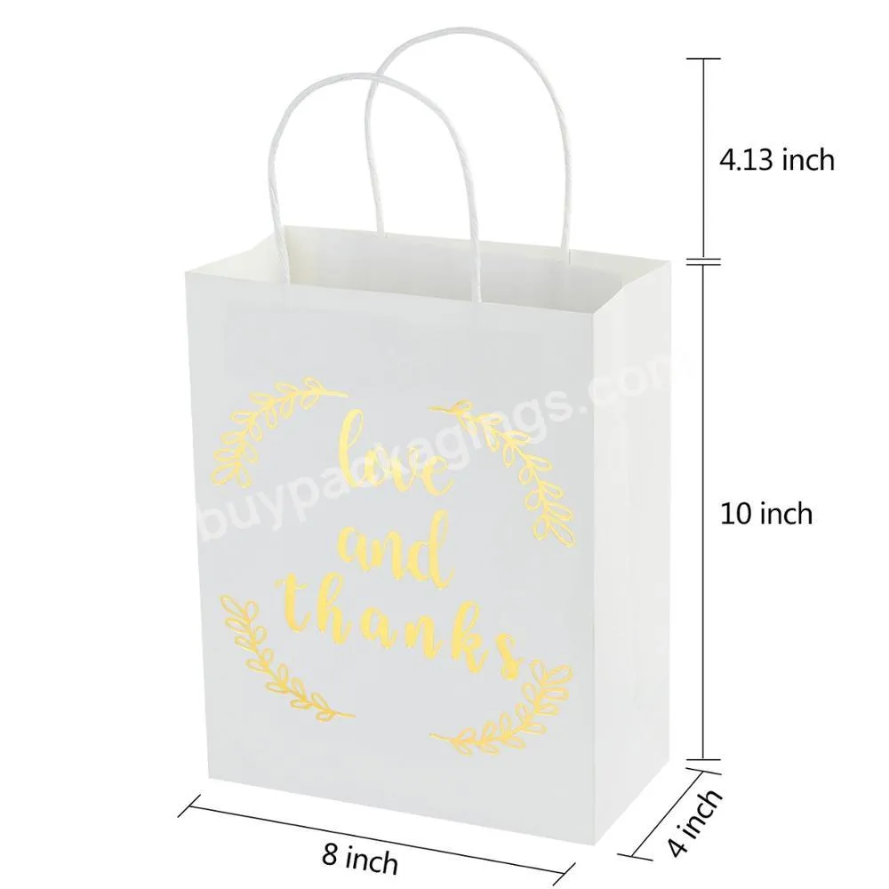 Gold Foil\Love and Thanks\ White Paper Bags with Handles for Wedding, Birthday, Baby Shower, Party Favors