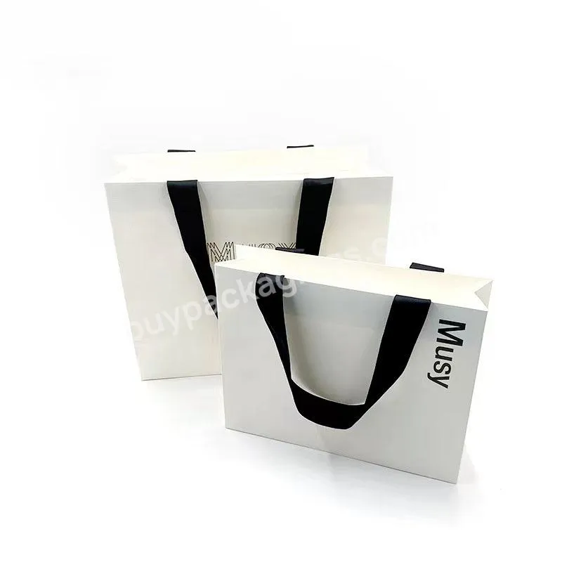Gold Logo Hot Foiled Stamping Glossy Shinny Paper Bag With Cotton Rope Handles For Shoes