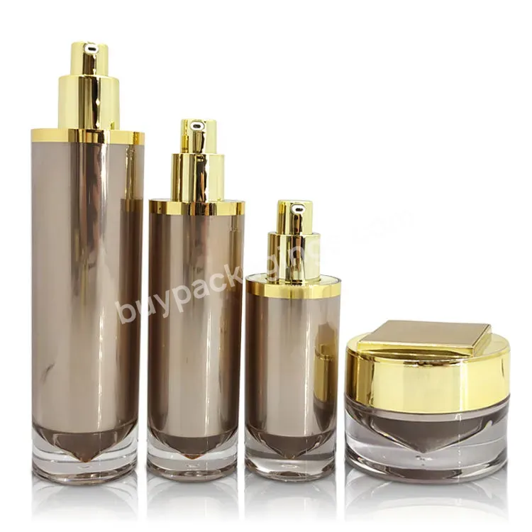 Gold Personal Care Cosmetic Packaging Skin Care Round Acrylic Lotion Pump Bottle Jar Set