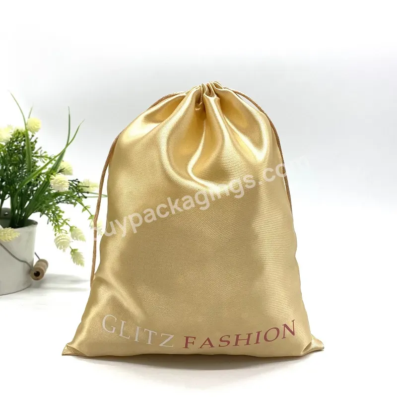 Gold Personalized Custom Logo Printed Indian Wedding Drawstring Bag Luxury Satin Jewelry Souvenir Gift Packaging Pouch