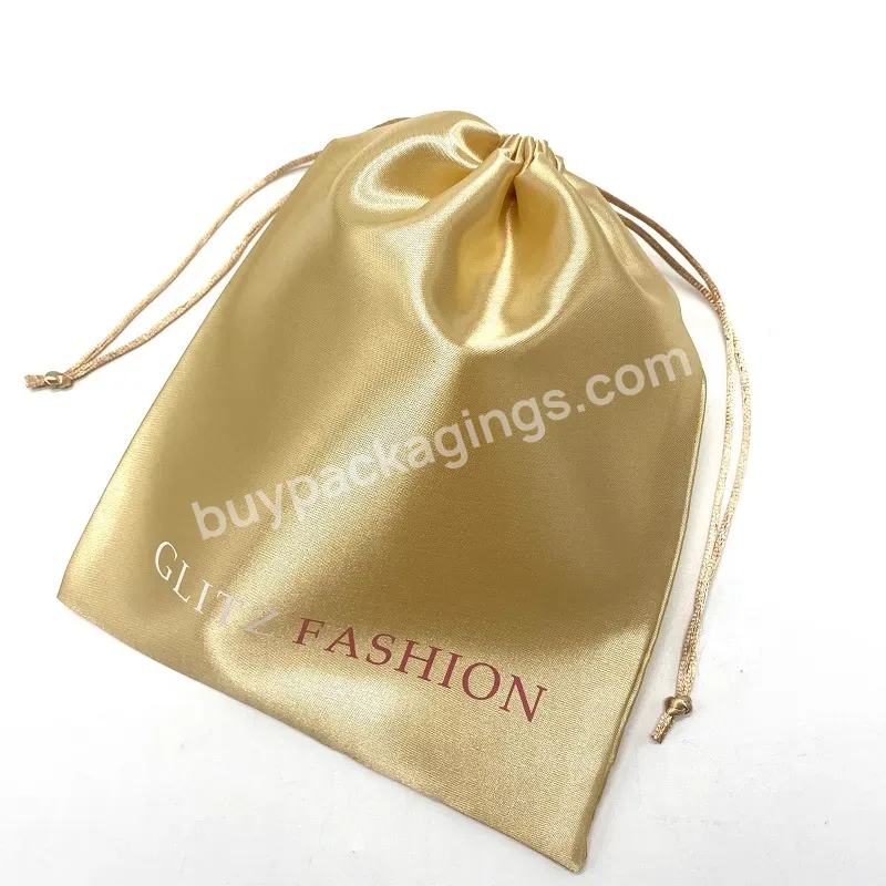 Gold Personalized Custom Logo Printed Indian Wedding Drawstring Bag Luxury Satin Jewelry Souvenir Gift Packaging Pouch